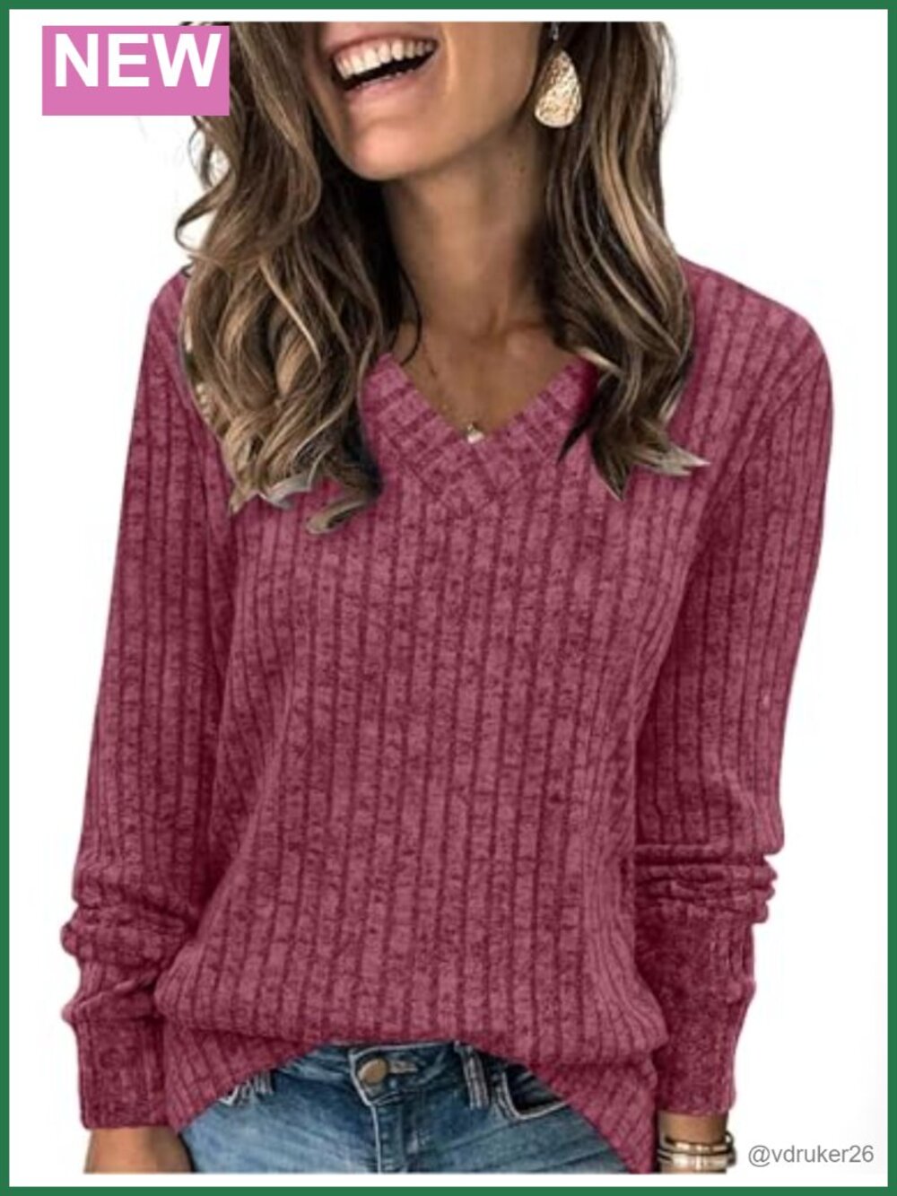 V Neck Long Sleeve Tunic Top Casual Loose Fit Lightweight Sweater Pullover
